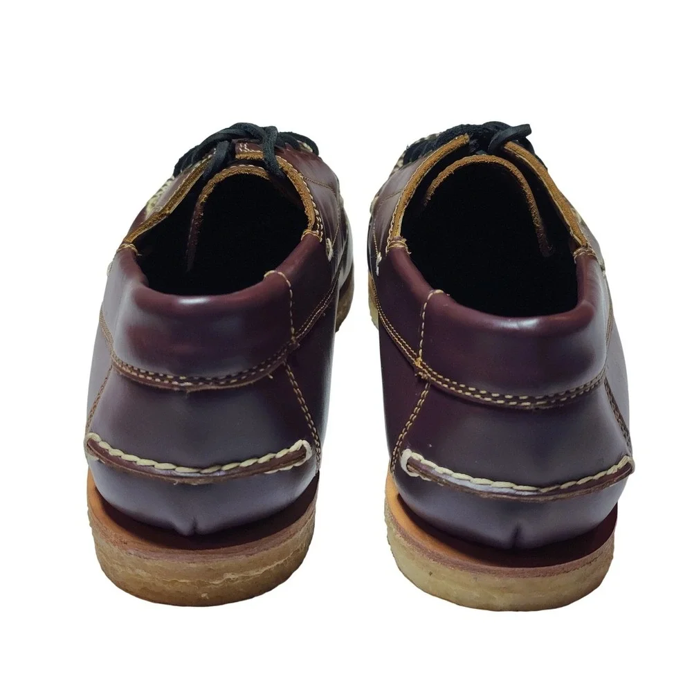 J.D. Fisk Men's Burgundy Leather Moc Toe Boat Shoes Crepe Sole 10